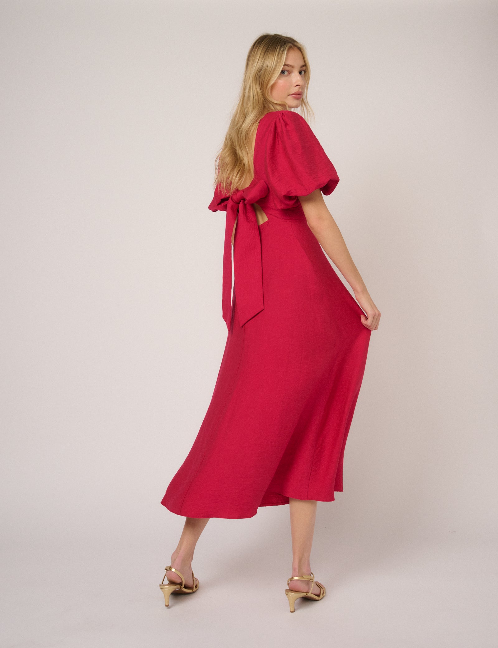 Pink Puff Sleeve Zola Midi Dress