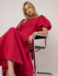 Pink Puff Sleeve Zola Midi Dress