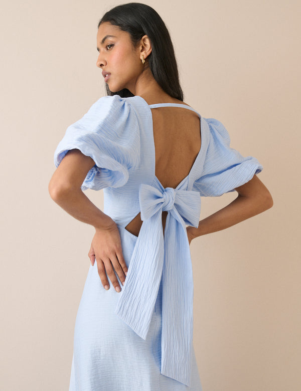 Baby Blue Puff Sleeve Zola Midi Dress