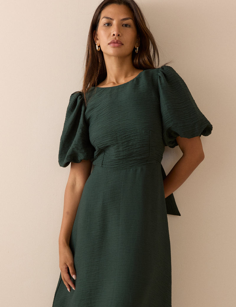 Green Puff Sleeve Zola Midi Dress