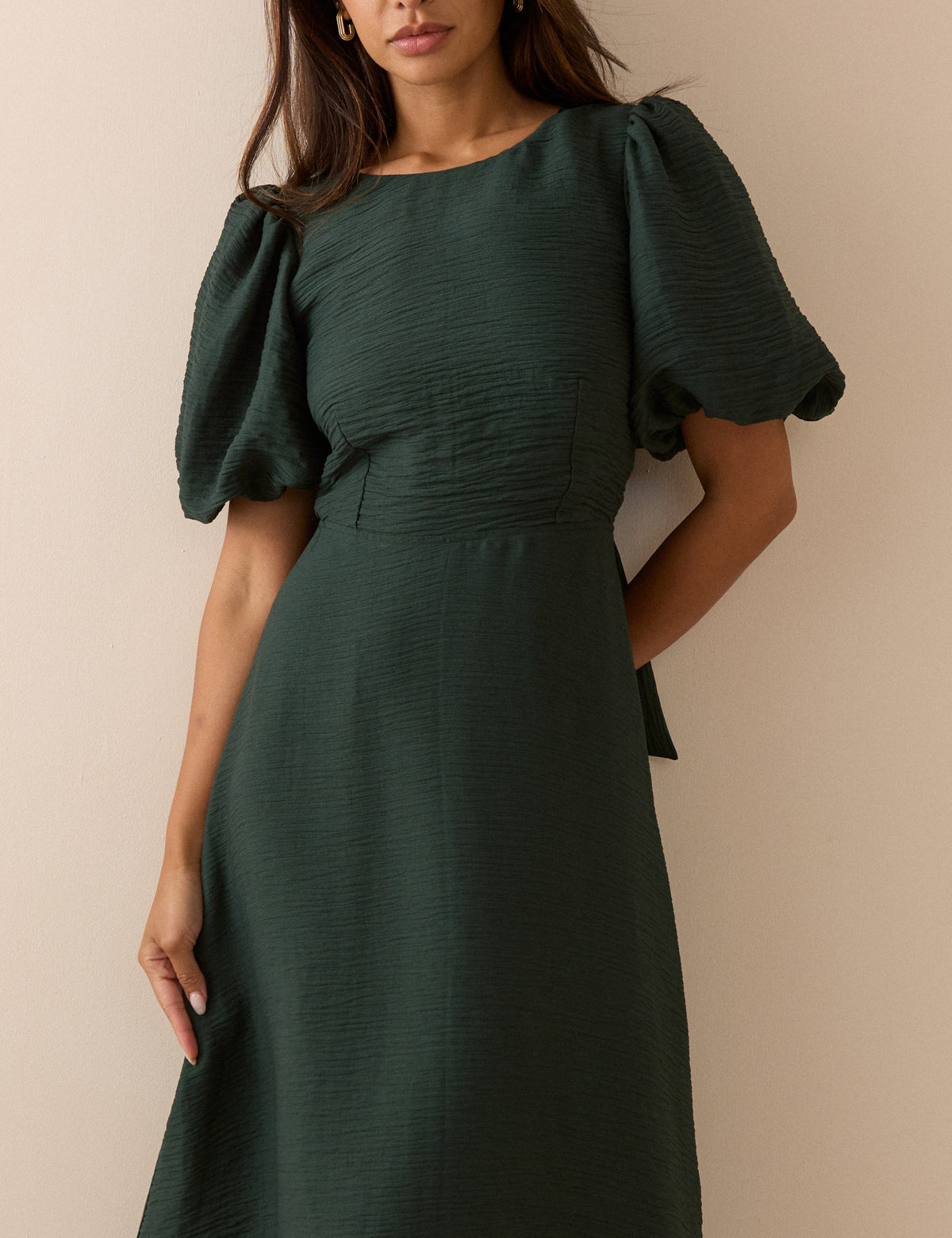 Green Puff Sleeve Zola Midi Dress