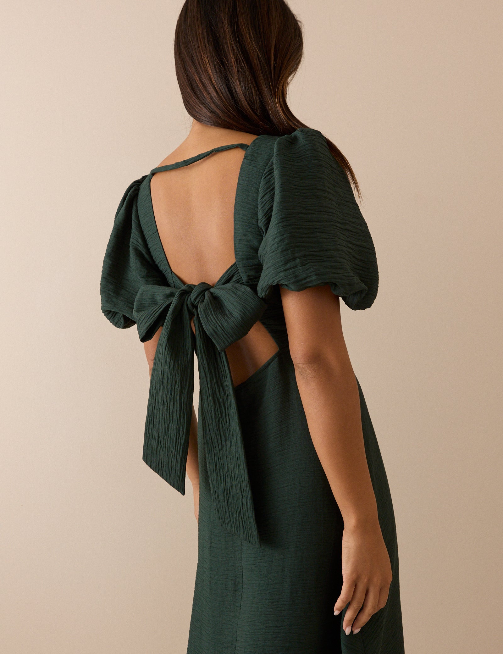 Green Puff Sleeve Zola Midi Dress
