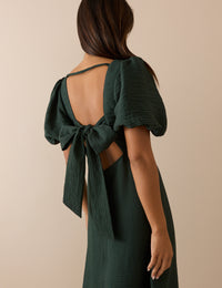 Green Puff Sleeve Zola Midi Dress
