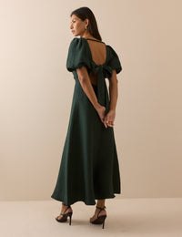 Green Puff Sleeve Zola Midi Dress