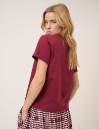 Burgundy Chainstitch Flower Tee T-Shirt