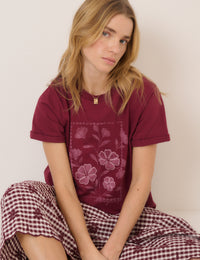 Burgundy Chainstitch Flower Tee T-Shirt