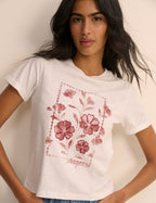 White Floral Shrunken Faded Graphic T-shirt