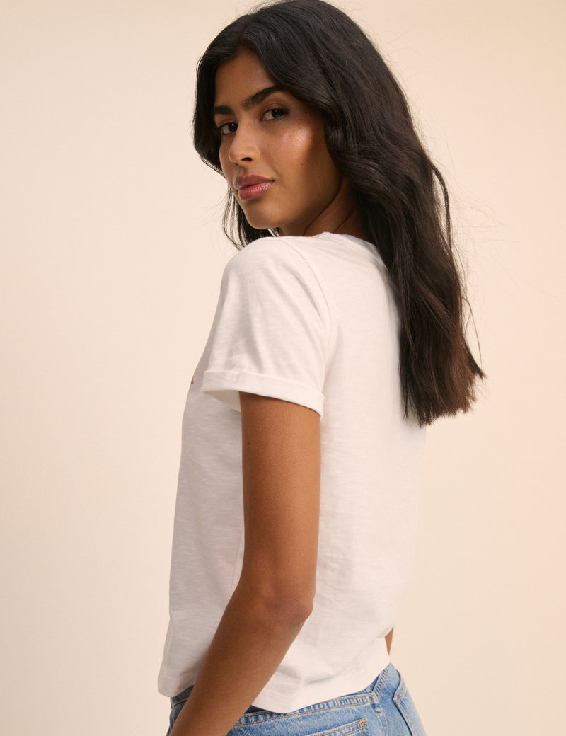 White Floral Shrunken Faded Graphic T-shirt