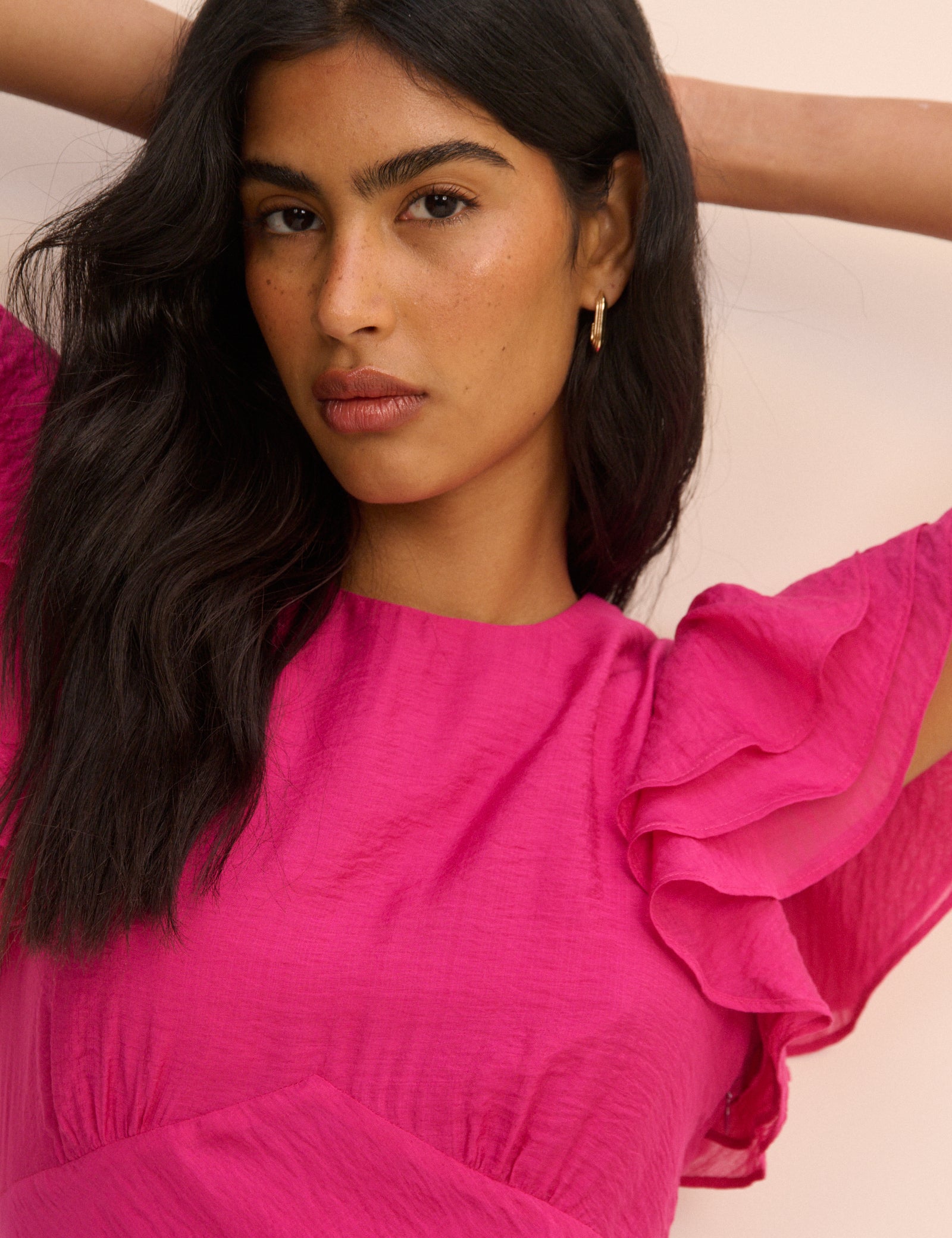 Pink Frill Sleeve Lola Midi Dress