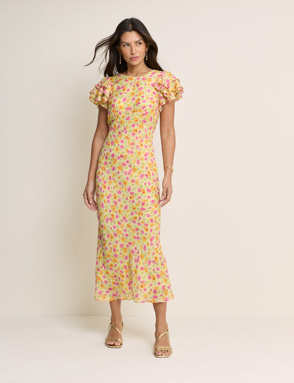 Yellow Floral Lola Midi Dress