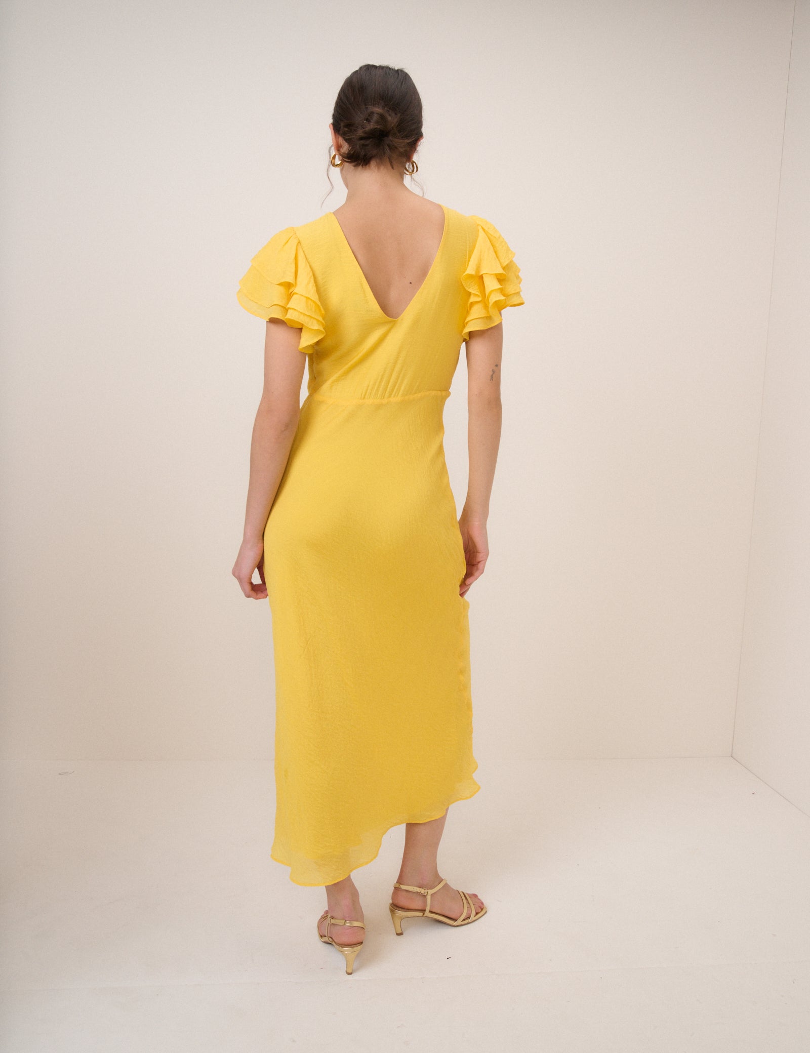 Yellow Frill Sleeve Lola Midi Dress