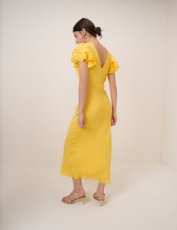 Yellow Frill Sleeve Lola Midi Dress