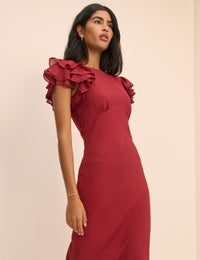 Crimson Red Frill Sleeve Lola Midi Dress