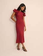 Crimson Red Frill Sleeve Lola Midi Dress