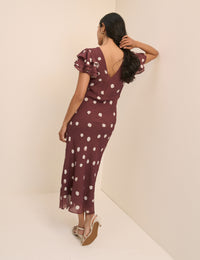 Brown Polka Dot Frill Sleeve Lola Midi Dress
