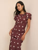 Brown Polka Dot Frill Sleeve Lola Midi Dress