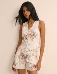 White Floral Linen-Blend Tailored Suki Waistcoat