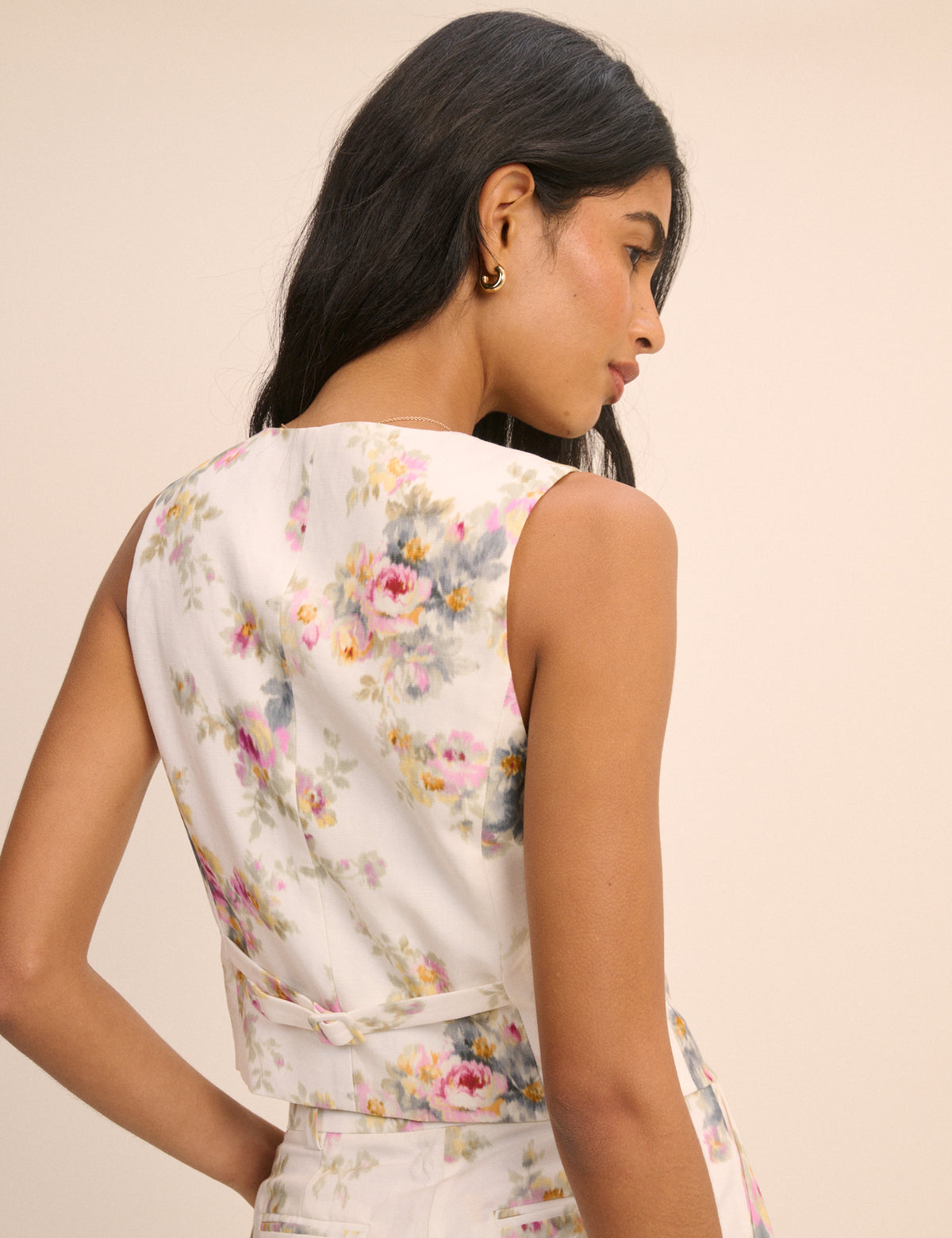 White Floral Linen-Blend Tailored Suki Waistcoat