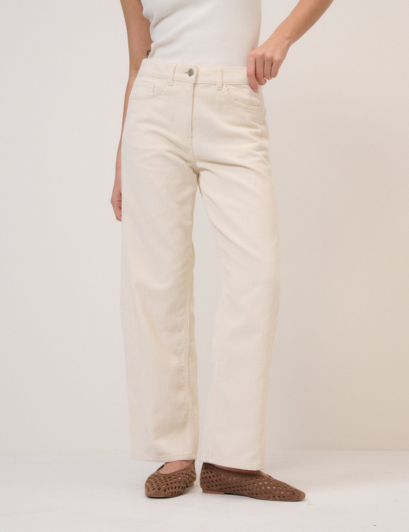 Cream Cord Bethnal Barrel Leg Jeans