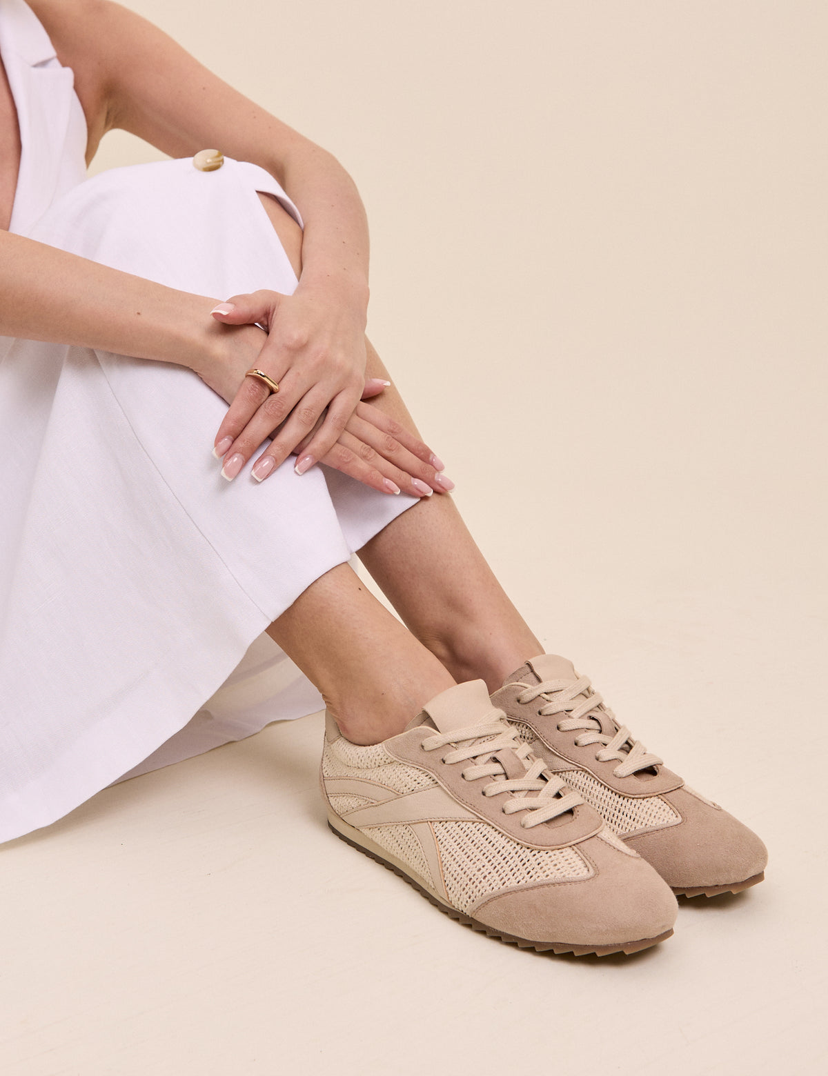 Beige and Cream Suede Trainers