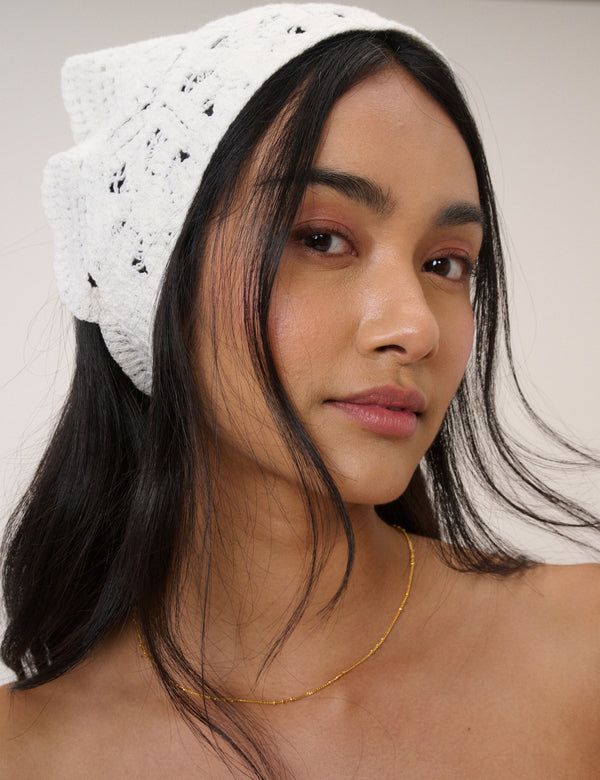 White Crochet Triangle Scarf