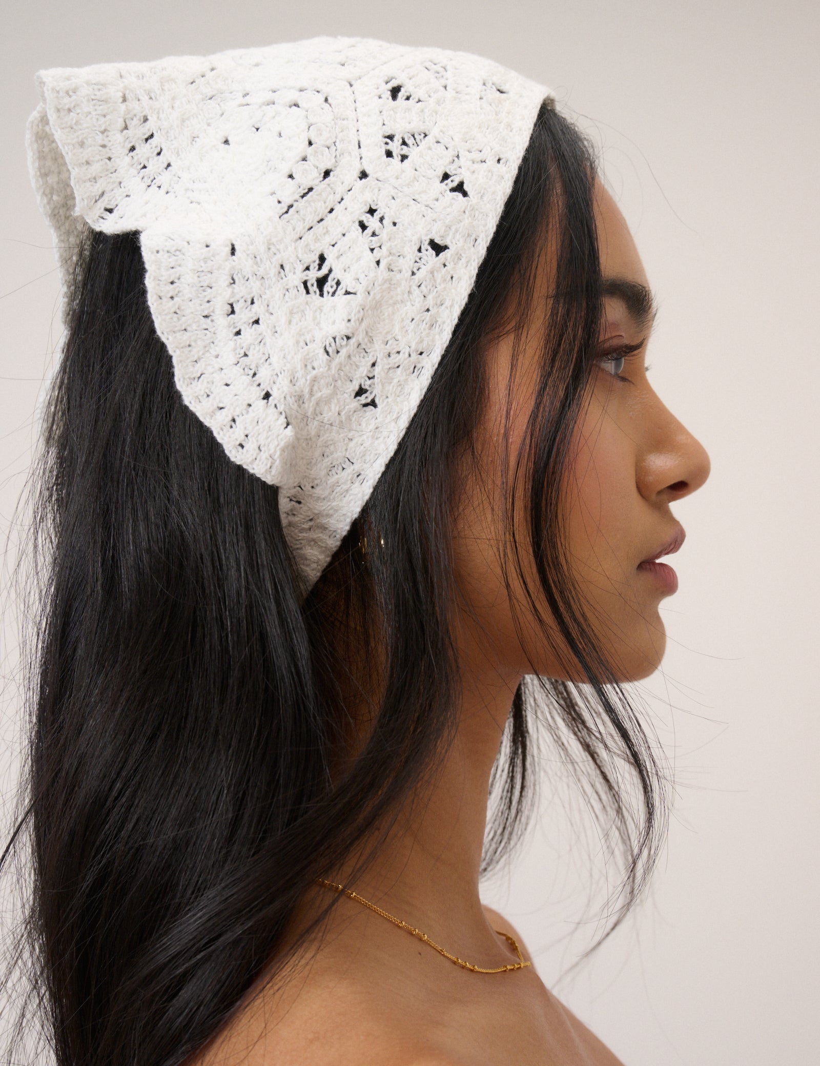 White Crochet Triangle Scarf