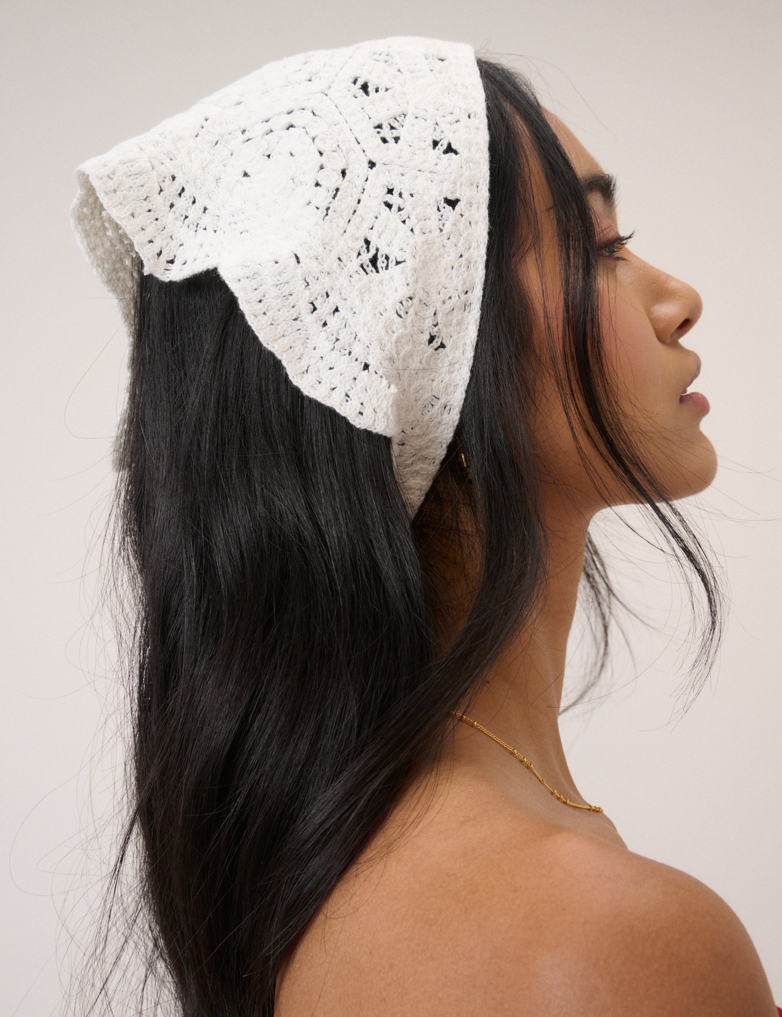 White Crochet Triangle Scarf