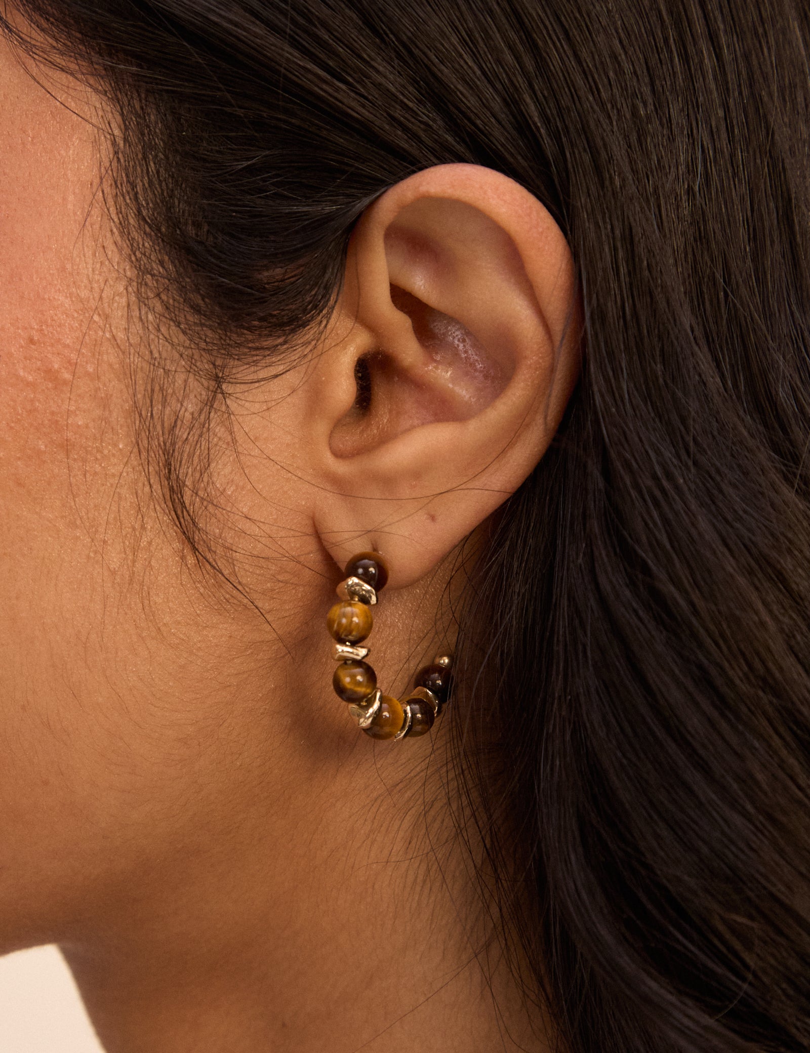 Tigers Eye Gold Plated Hoop Earrings