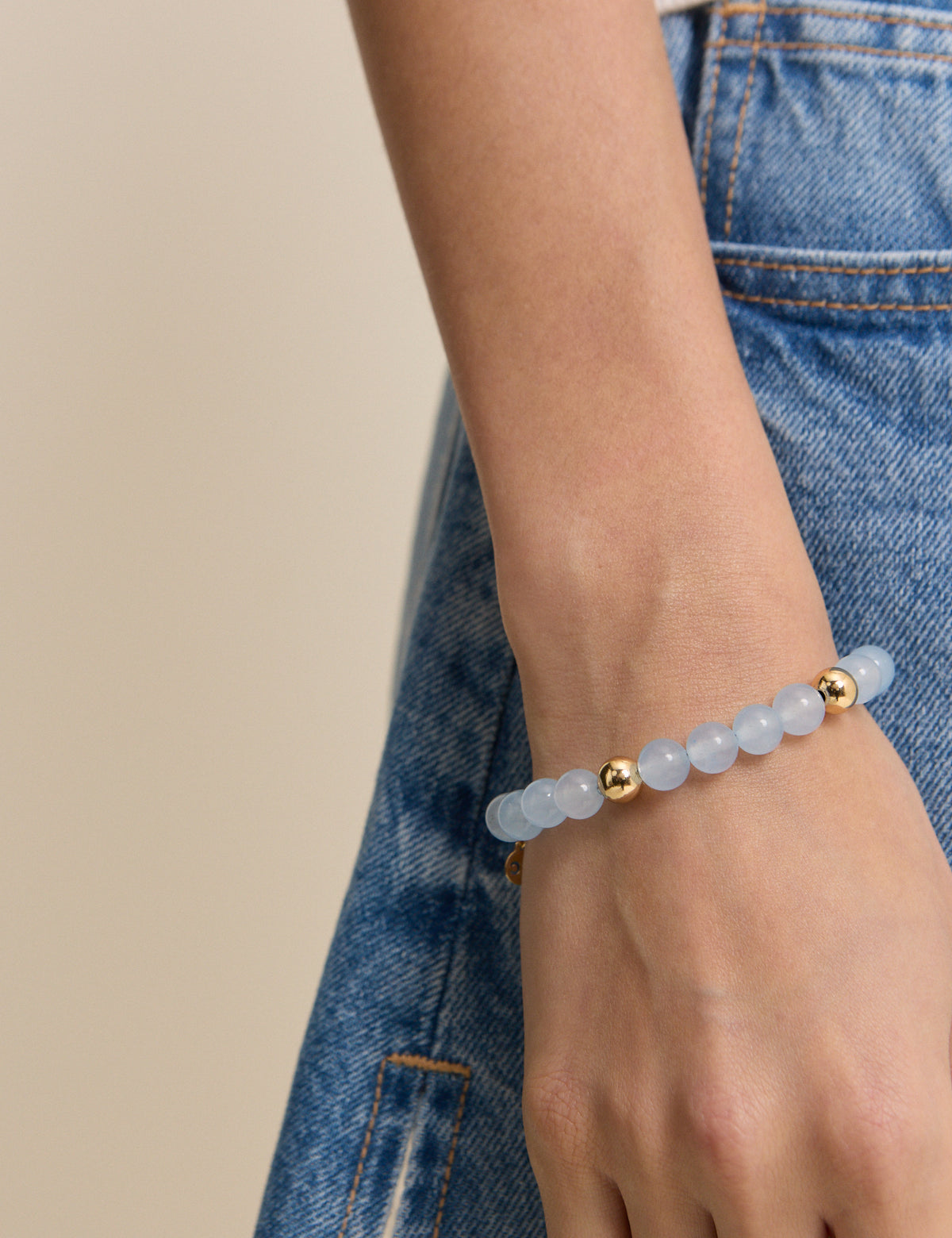 Blue Beaded Gold Plated Bracelet