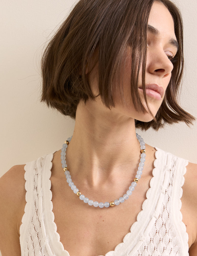 Blue Beaded Gold Plated Necklace