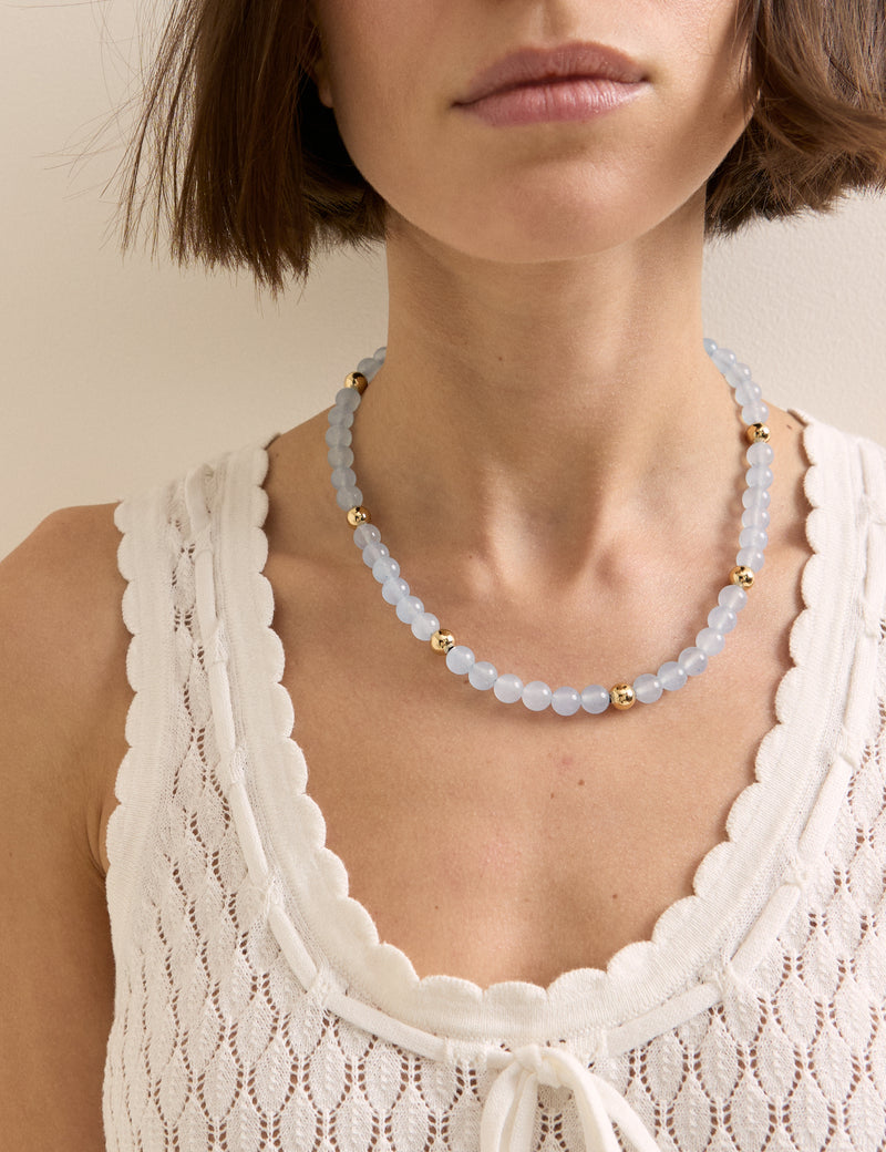 Blue Beaded Gold Plated Necklace