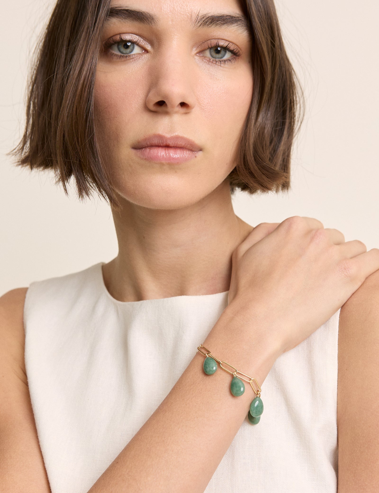 Gold Plated Green Teardrop Bracelet