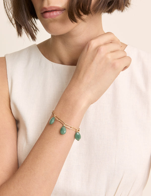 Gold Plated Green Teardrop Bracelet