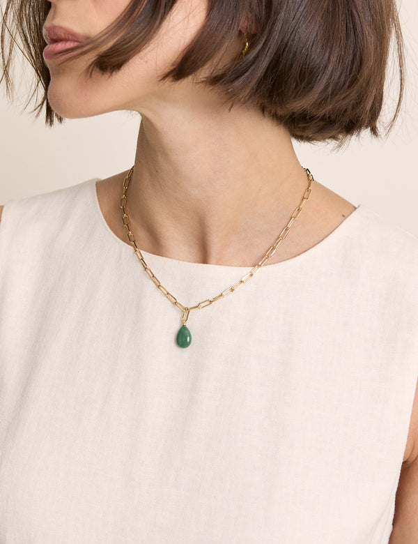 Gold Plated Green Teardrop Necklace