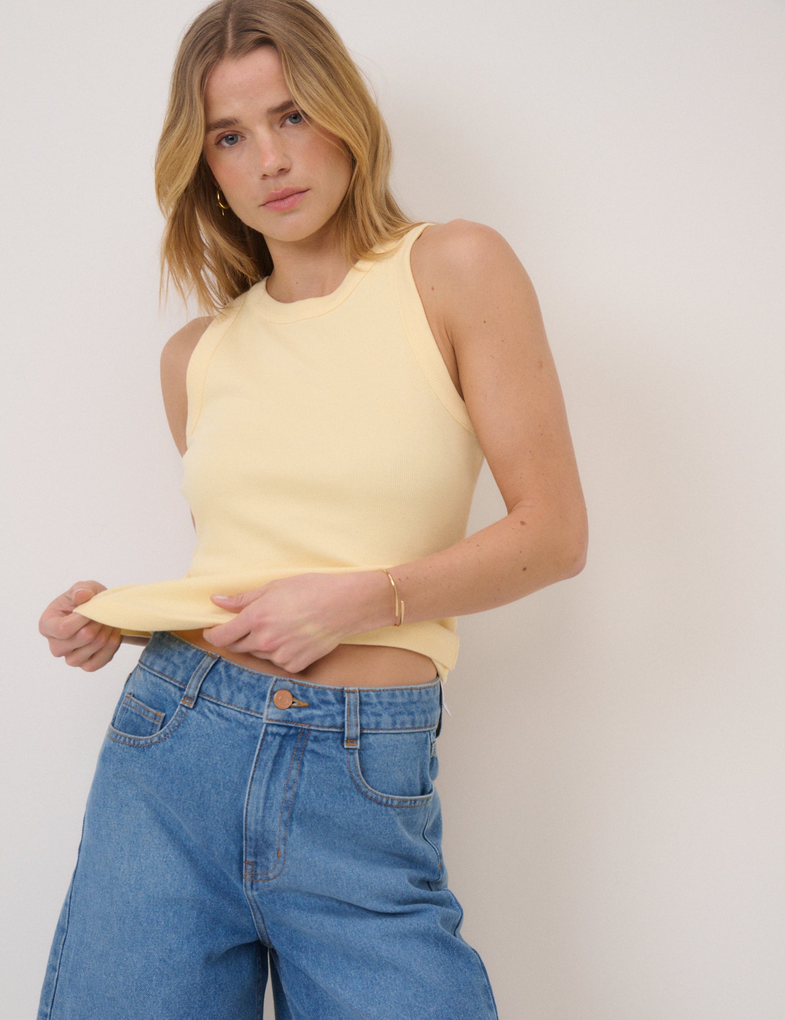 Butter Yellow Ribbed Racer Vest