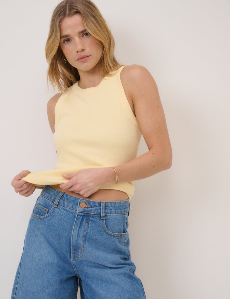 Butter Yellow Ribbed Racer Vest