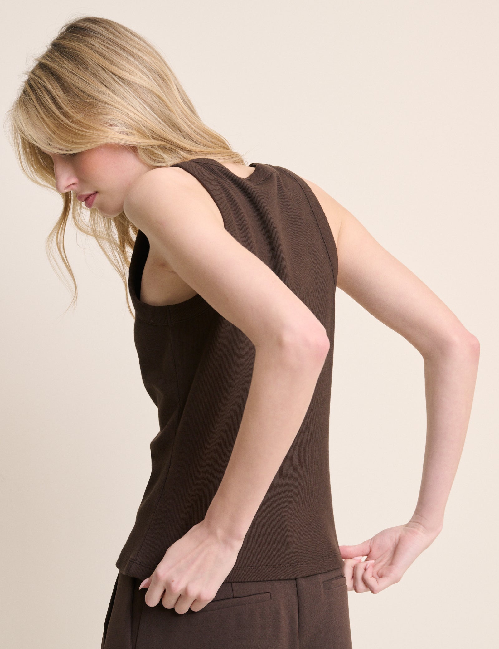 Brown Ribbed Racer Vest