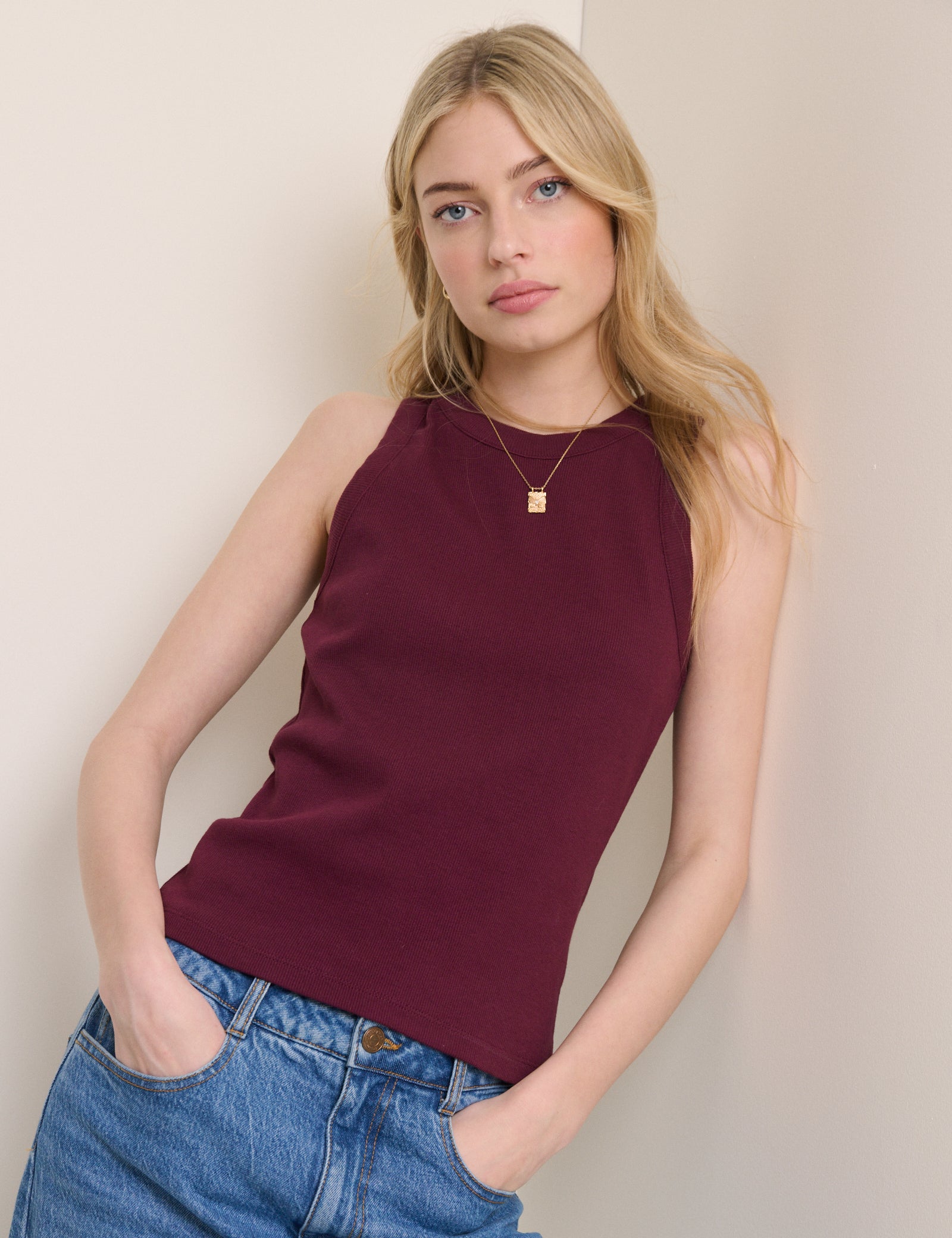 Burgundy Ribbed Racer Vest