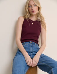 Burgundy Ribbed Racer Vest