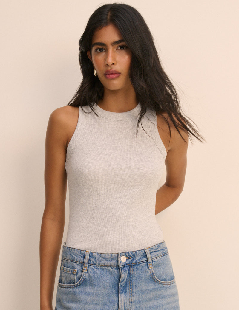 Grey Ribbed Racer Vest