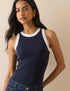 Navy Contrast Trim Ribbed Racer Vest