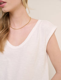 White Turn Up Sleeve Jersey Top