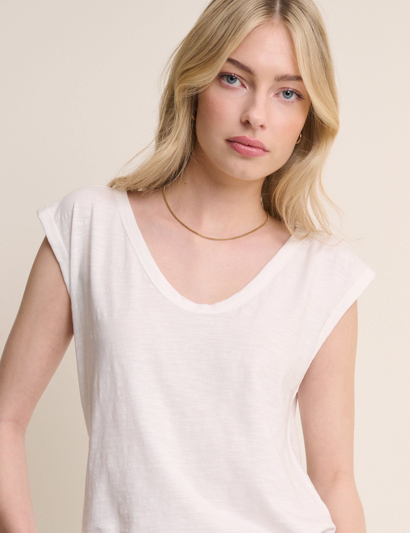 White Turn Up Sleeve Jersey Top