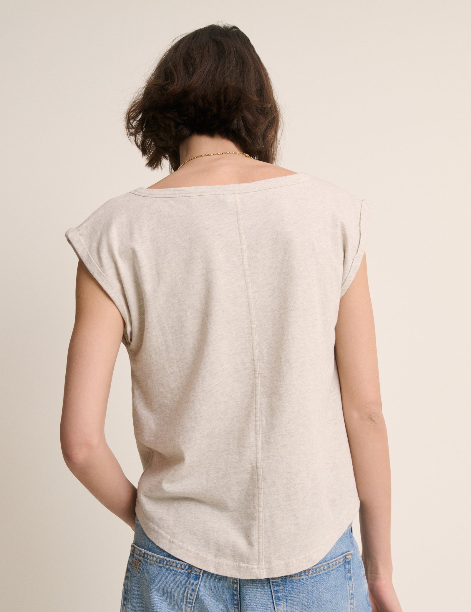 Beige Turn Up Sleeve Jersey Top