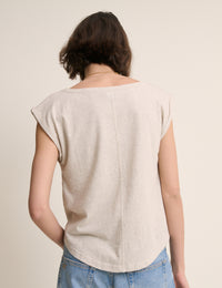 Beige Turn Up Sleeve Jersey Top