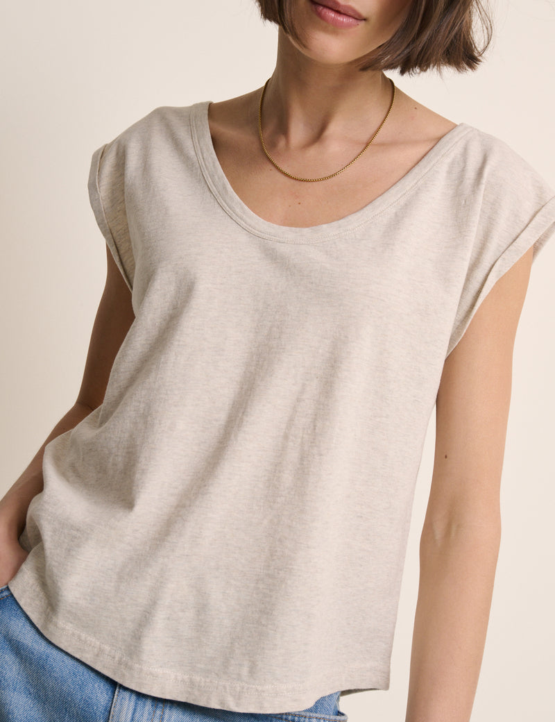 Oatmeal Turn Up Sleeve Jersey Top