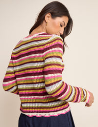 Multi-Coloured Striped Scallop Crochet Cardigan