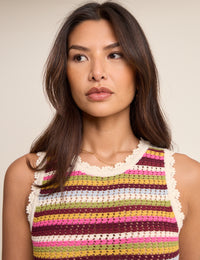 Multi-Coloured Striped Crochet Mini Dress