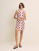 Red and White Crochet Button Through Mini Dress