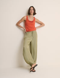 Orange Embroidered Ribbed Vest Top